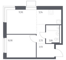 Планировка однокомнатной(квартира) площадью 39.34 квадратных метров в “ЖК Квартал Западный”