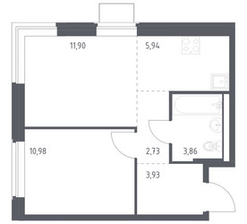 Планировка однокомнатной(квартира) площадью 39.34 квадратных метров в ЖК “ЖК Квартал Западный”