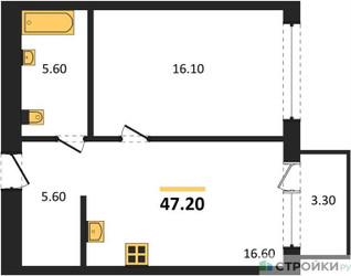 Планировка однокомнатной(квартира) площадью 47.2 квадратных метров в ЖК “ЖК Дом А”