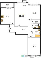 Планировка трехкомнатной(квартира) площадью 83.6 квадратных метров в “ЖК 1-й Ленинградский (Первый Ленинградский)”
