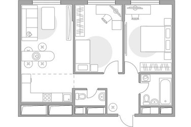 Планировка трехкомнатной(квартира) площадью 52.93 квадратных метров в ЖК “ЖК Аникеевский”