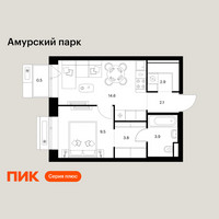 Планировка однокомнатной(квартира) площадью 37.3 квадратных метров в “ЖК Амурский парк”
