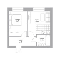 Планировка однокомнатной(квартира) площадью 34.8 квадратных метров в “Дом+ (Дом Плюс)”
