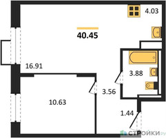 Планировка однокомнатной(квартира) площадью 40.45 квадратных метров в “ЖК Пятницкие луга”