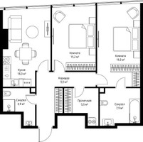 Планировка двухкомнатной(квартира) площадью 81 квадратных метров в “ЖК ОНЕ”