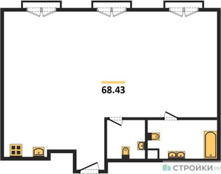 Планировка двухкомнатной(квартира) площадью 68.43 квадратных метров в ЖК “ЖК Дом Достижение”