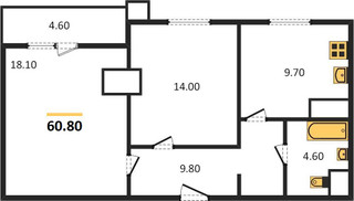 Планировка двухкомнатной(квартира) площадью 60.9 квадратных метров в “ЖК Парк Легенд 2”