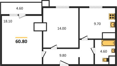 Планировка двухкомнатной(квартира) площадью 60.9 квадратных метров в ЖК “ЖК Парк Легенд 2”