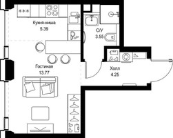 Планировка студии(квартира) площадью 26.96 квадратных метров в “ЖК СЕТ”