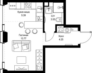 Планировка студии(квартира) площадью 26.96 квадратных метров в ЖК “ЖК СЕТ”