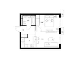 Планировка однокомнатной(квартира) площадью 35.2 квадратных метров в ЖК “ЖК Белая Дача парк”