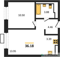 Планировка однокомнатной(квартира) площадью 36.18 квадратных метров в “ЖК Пятницкие луга”