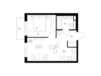 Планировка однокомнатной(квартира) площадью 34.9 квадратных метров в ЖК “ЖК Москворечье”