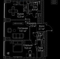 Планировка двухкомнатной(квартира) площадью 62.6 квадратных метров в “ЖК СЕЗАР БУДУЩЕЕ”