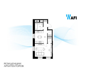 Планировка двухкомнатной(апартаменты) площадью 45.1 квадратных метров в ЖК “ЖК Резиденции Архитекторов”