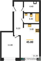 Планировка однокомнатной(квартира) площадью 45 квадратных метров в “Жилой район Alia (Алиа)”