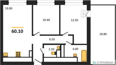 Планировка двухкомнатной(квартира) площадью 60.1 квадратных метров в ЖК “ЖК Обручева 30”