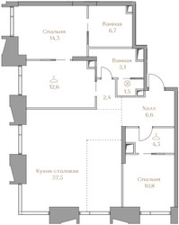 Планировка двухкомнатной(квартира) площадью 101.8 квадратных метров в ЖК “ЖК Коллекция Лужники”