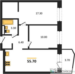 Планировка двухкомнатной(квартира) площадью 55.7 квадратных метров в ЖК “ЖК "Коллекция"”