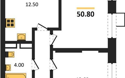 Планировка двухкомнатной(квартира) площадью 50.8 квадратных метров в ЖК “ЖК ОБЛАКА-2”