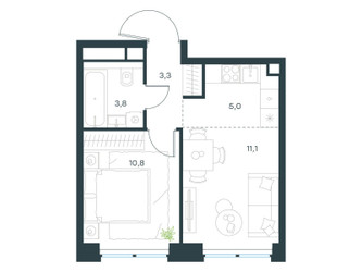 Планировка двухкомнатной(квартира) площадью 34 квадратных метров в ЖК “ЖК Level Звенигородская”