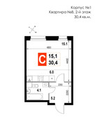 Планировка однокомнатной(квартира) площадью 30.4 квадратных метров в “ЖК Мытищи Сити”