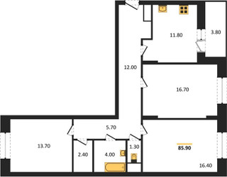 Планировка трехкомнатной(квартира) площадью 85.9 квадратных метров в ЖК “ЖК Эдельвейс (Первомайское)”