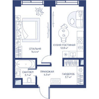 Планировка однокомнатной(квартира) площадью 38.9 квадратных метров в “ЖК Свет”