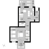 Планировка трехкомнатной(квартира) площадью 97.7 квадратных метров в “Апрелевка Клаб”