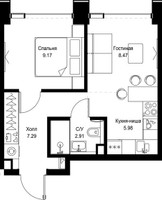 Планировка однокомнатной(квартира) площадью 33.82 квадратных метров в “ЖК СЕТ”