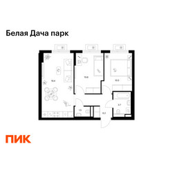 Планировка двухкомнатной(квартира) площадью 51.9 квадратных метров в ЖК “ЖК Белая Дача парк”