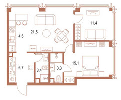 Планировка двухкомнатной(квартира) площадью 64.9 квадратных метров в “ЖК Симфония 34”