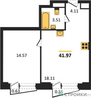 Планировка однокомнатной(квартира) площадью 41.97 квадратных метров в “ЖК Moments (Моментс)”
