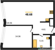 Планировка однокомнатной(квартира) площадью 48.68 квадратных метров в “UNO Горбунова”