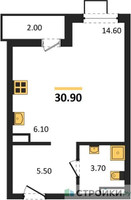 Планировка студии(квартира) площадью 30.9 квадратных метров в “ЖК Деснаречье”