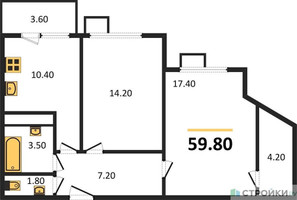 Планировка двухкомнатной(квартира) площадью 59.8 квадратных метров в “ЖК Датский Квартал”