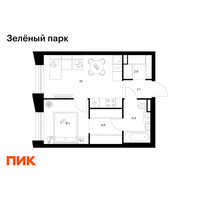 Планировка однокомнатной(квартира) площадью 36.8 квадратных метров в “ЖК Зеленый парк”