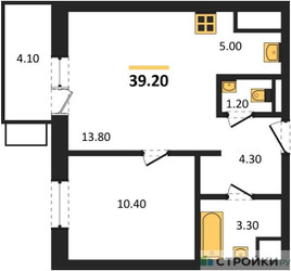 Планировка однокомнатной(квартира) площадью 39.2 квадратных метров в ЖК “ЖК Союзный”