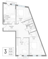 Планировка трехкомнатной(квартира) площадью 101.3 квадратных метров в “ЖК Эльйон”