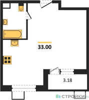 Планировка однокомнатной(квартира) площадью 33 квадратных метров в “Жилые кварталы Новое Пушкино”