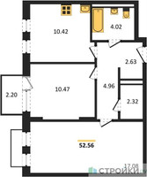 Планировка двухкомнатной(квартира) площадью 52.56 квадратных метров в “ЖК Рублевский Квартал”