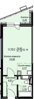 Планировка студии(квартира) площадью 32.7 квадратных метров в “ЖК Соболевка”