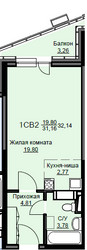 Планировка студии(квартира) площадью 32.7 квадратных метров в ЖК “ЖК Соболевка”
