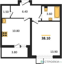 Планировка однокомнатной(квартира) площадью 38.1 квадратных метров в “ЖК Первый Лермонтовский”