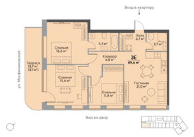 Планировка трехкомнатной(квартира) площадью 90.7 квадратных метров в “ЖК Stories на Мосфильмовской”