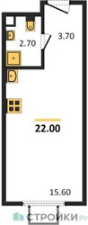Планировка студии(квартира) площадью 22 квадратных метров в “ЖК ParkSide (Парксайд)”