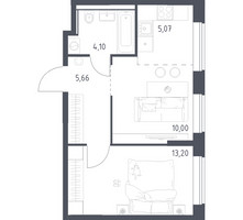 Планировка однокомнатной(квартира) площадью 38.03 квадратных метров в “ЖК Квартал Домашний”