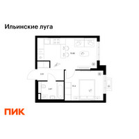 Планировка однокомнатной(квартира) площадью 33.44 квадратных метров в “ЖК Ильинские луга”