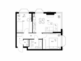 Планировка двухкомнатной(квартира) площадью 50.3 квадратных метров в “ЖК 2-й Иртышский”