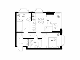 Планировка двухкомнатной(квартира) площадью 50.3 квадратных метров в ЖК “ЖК 2-й Иртышский”